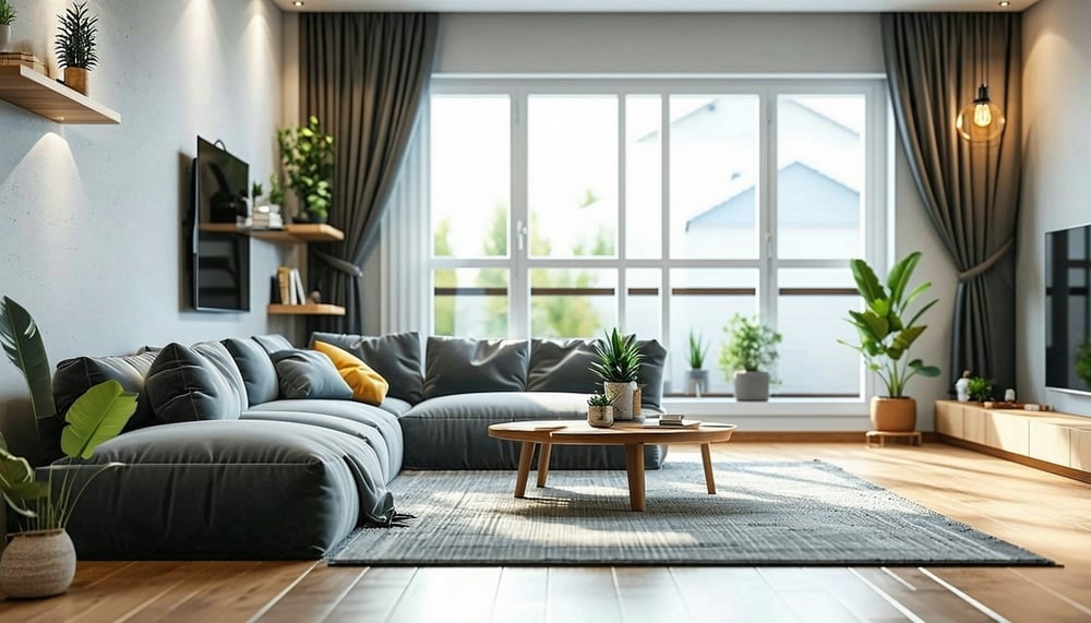 A professionally cleaned and well-arranged Airbnb living room. A professionally cleaned and well-arranged Airbnb living room.